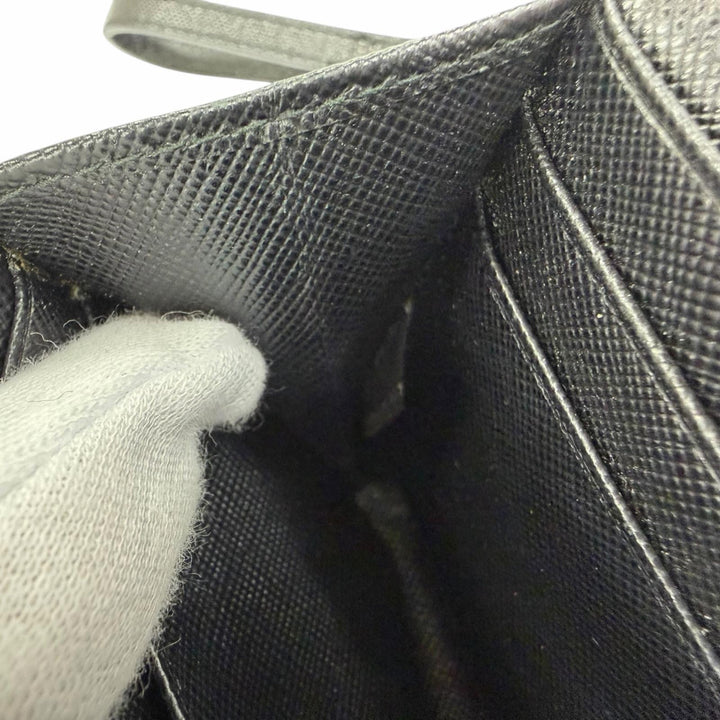 Great PRADA Card Case Leather pass case with strap, logo, jewels, and studs.