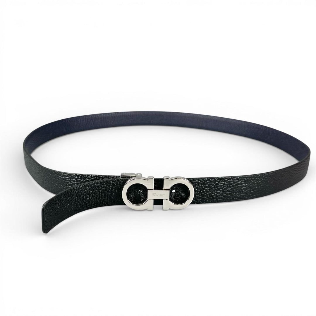 Pristine Salvatore Ferragamo belt Double Gancini reversible Navy leather mens