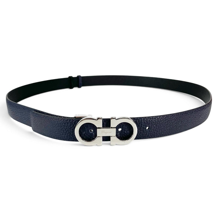 Pristine Salvatore Ferragamo belt Double Gancini reversible Navy leather mens