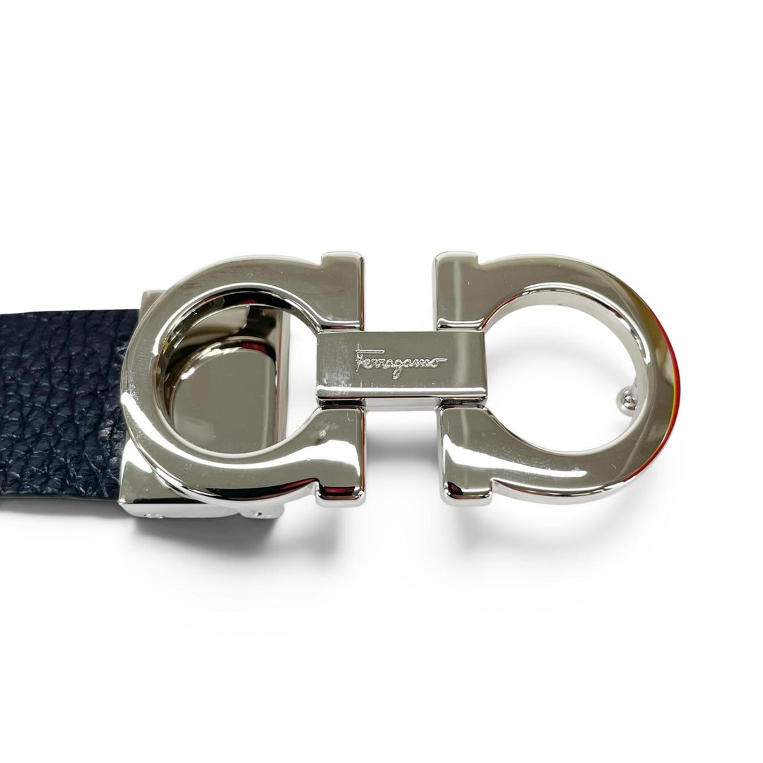 Pristine Salvatore Ferragamo belt Double Gancini reversible Navy leather mens