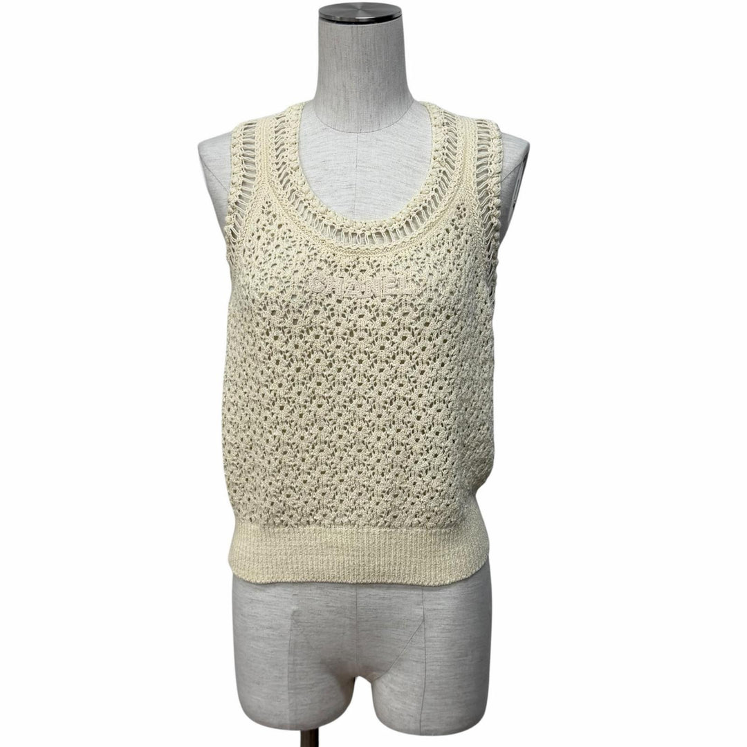 Excellent CHANEL knit Ivory cotton Women 38 P63065