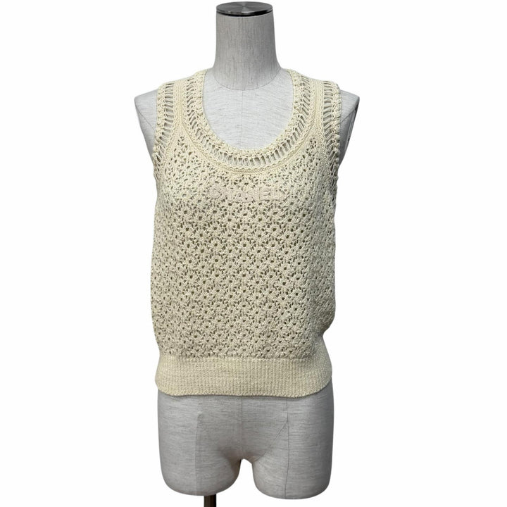 Excellent CHANEL knit Ivory cotton Women 38 P63065