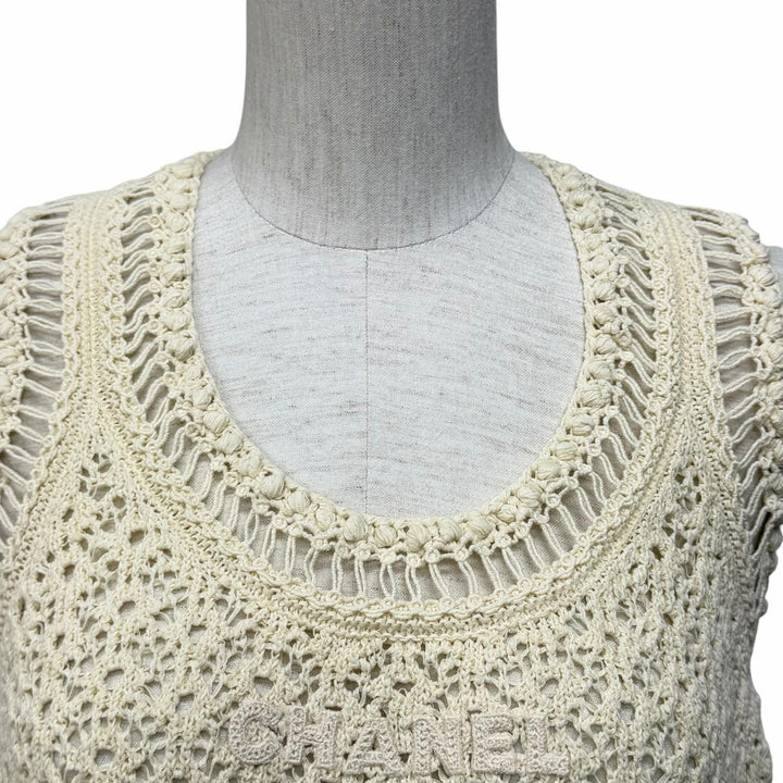 Excellent CHANEL knit Ivory cotton Women 38 P63065