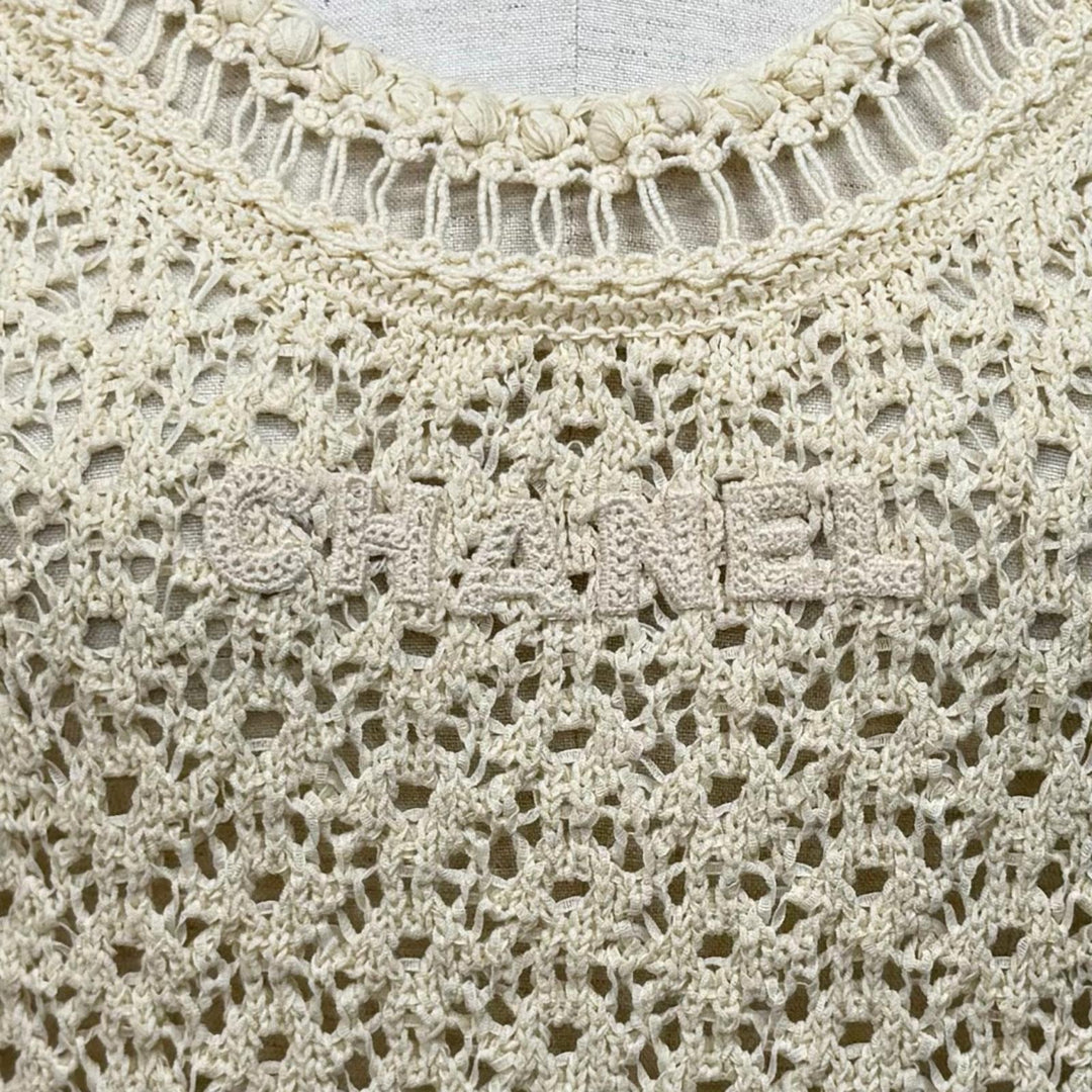 Excellent CHANEL knit Ivory cotton Women 38 P63065