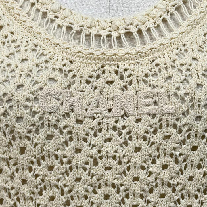 Excellent CHANEL knit Ivory cotton Women 38 P63065
