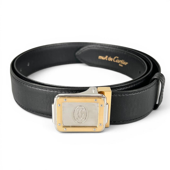 Excellent Cartier belt Must de Cartier Santos Logo buckle black leather mens