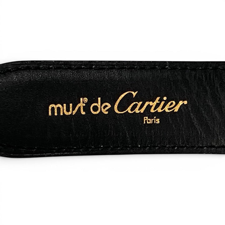 Excellent Cartier belt Must de Cartier Santos Logo buckle black leather mens