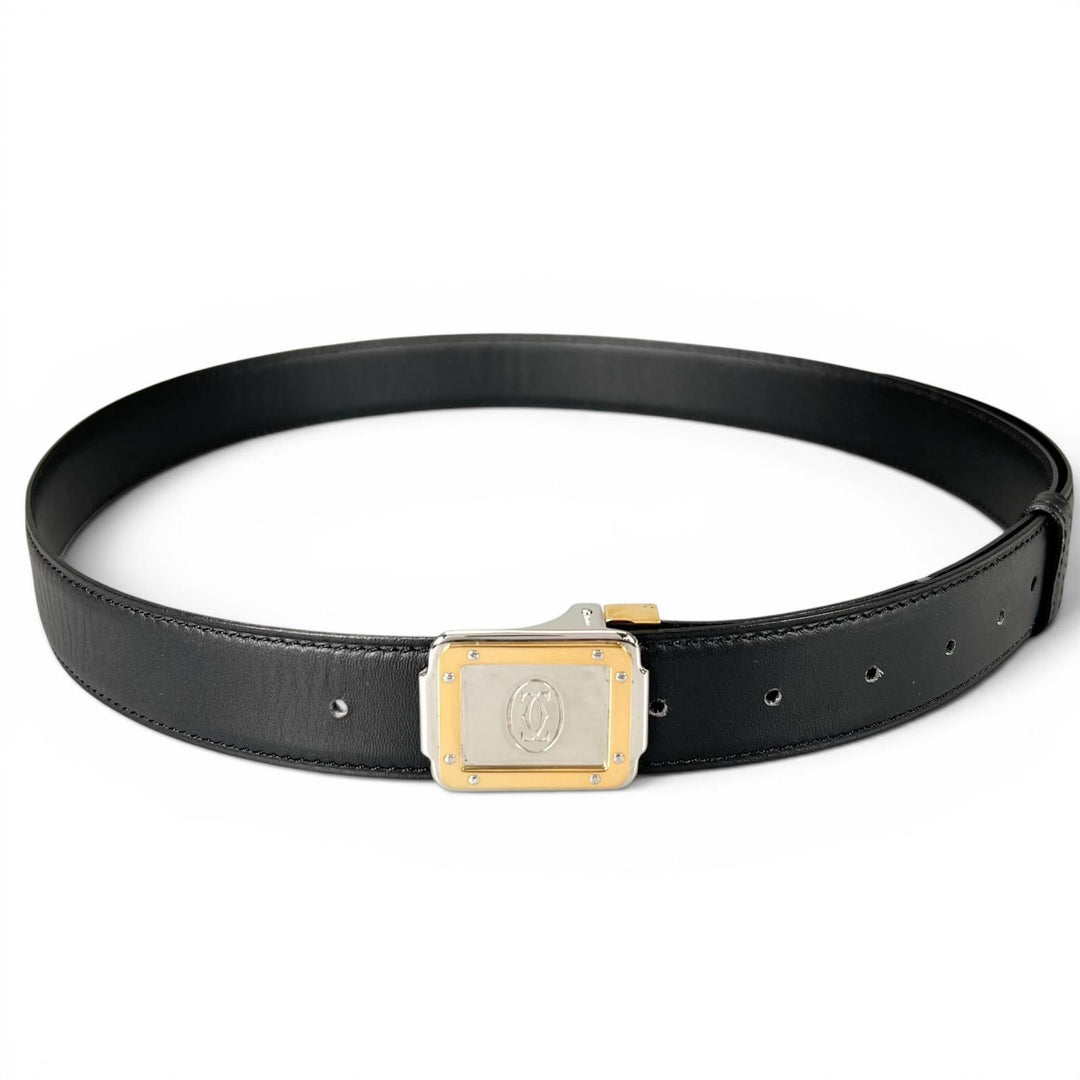 Excellent Cartier belt Must de Cartier Santos Logo buckle black leather mens