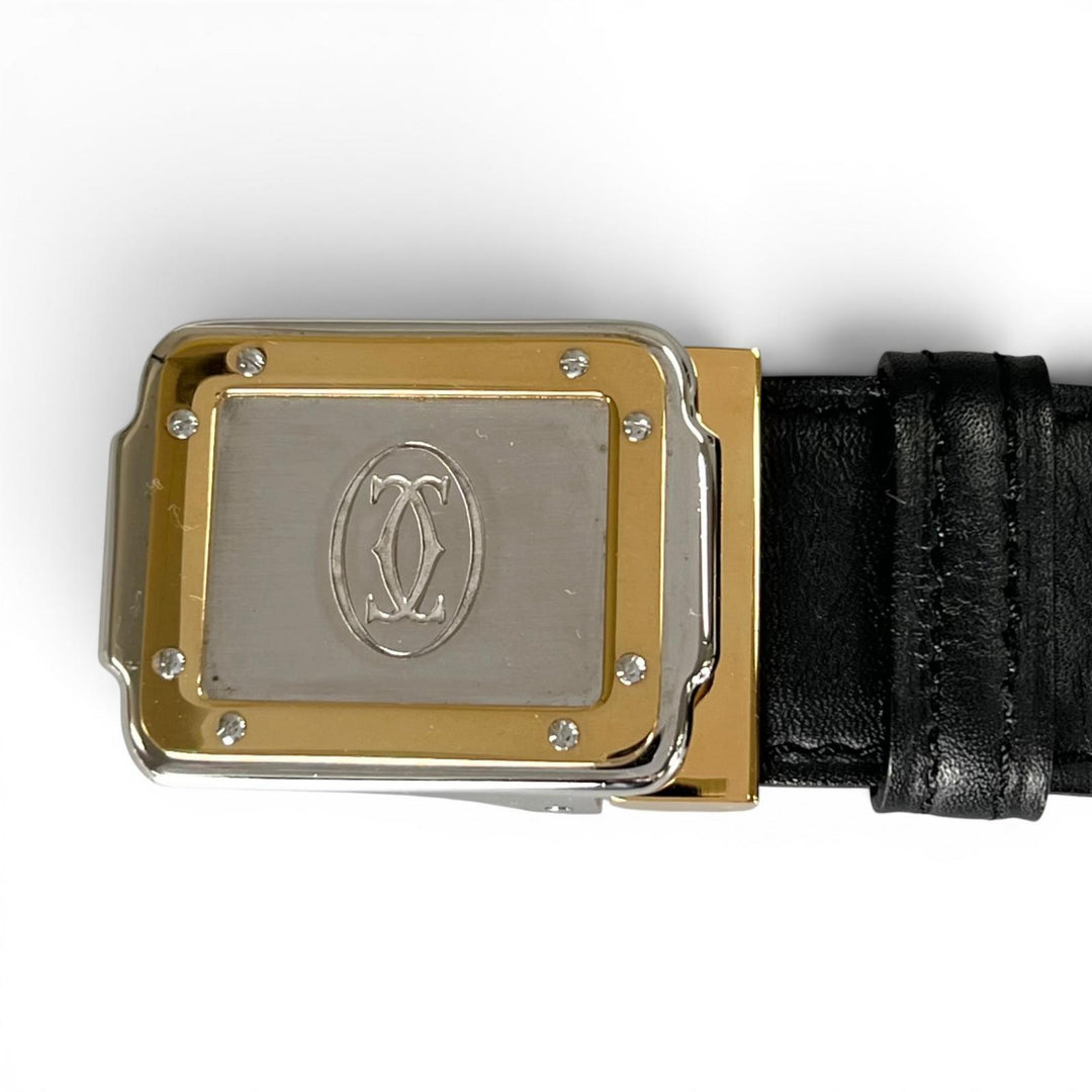 Excellent Cartier belt Must de Cartier Santos Logo buckle black leather mens