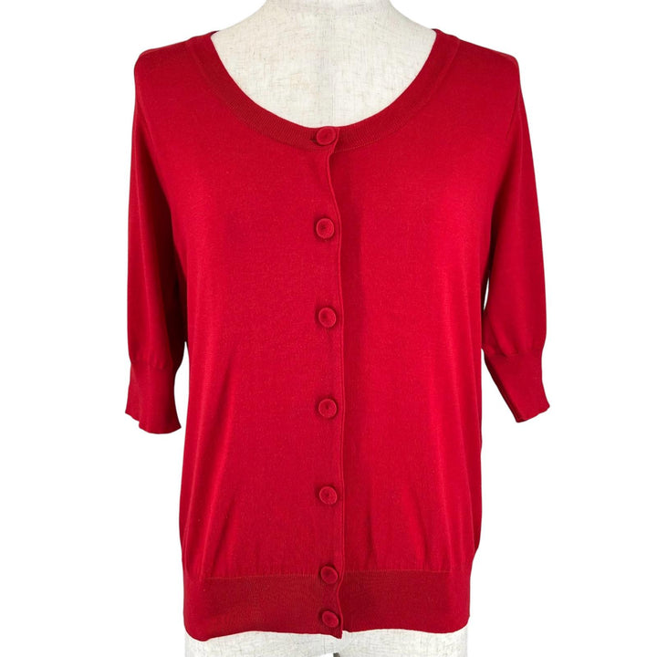 Excellent HERMES cardigan Silk blend crew neck short-sleeved shirt Red cotton