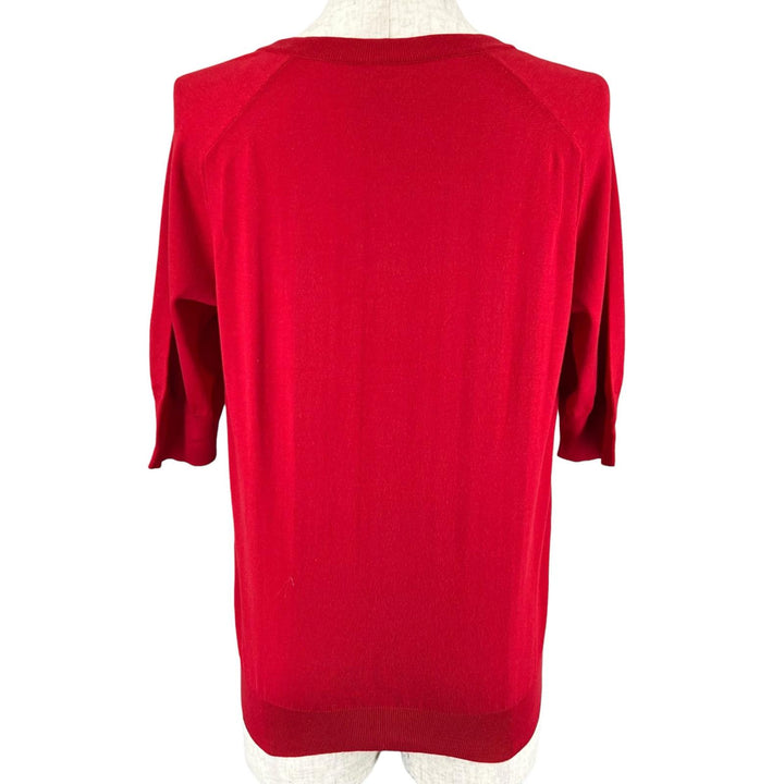 Excellent HERMES cardigan Silk blend crew neck short-sleeved shirt Red cotton