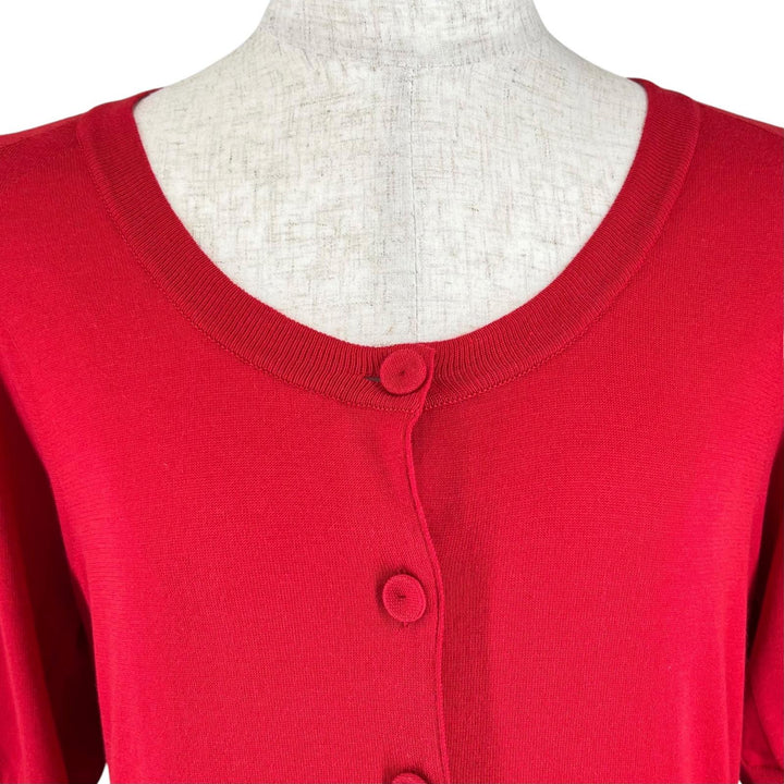 Excellent HERMES cardigan Silk blend crew neck short-sleeved shirt Red cotton