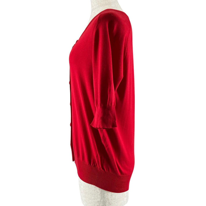 Excellent HERMES cardigan Silk blend crew neck short-sleeved shirt Red cotton