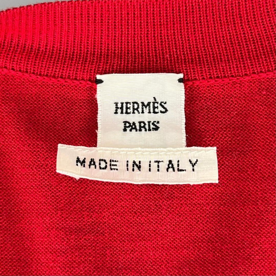 Excellent HERMES cardigan Silk blend crew neck short-sleeved shirt Red cotton