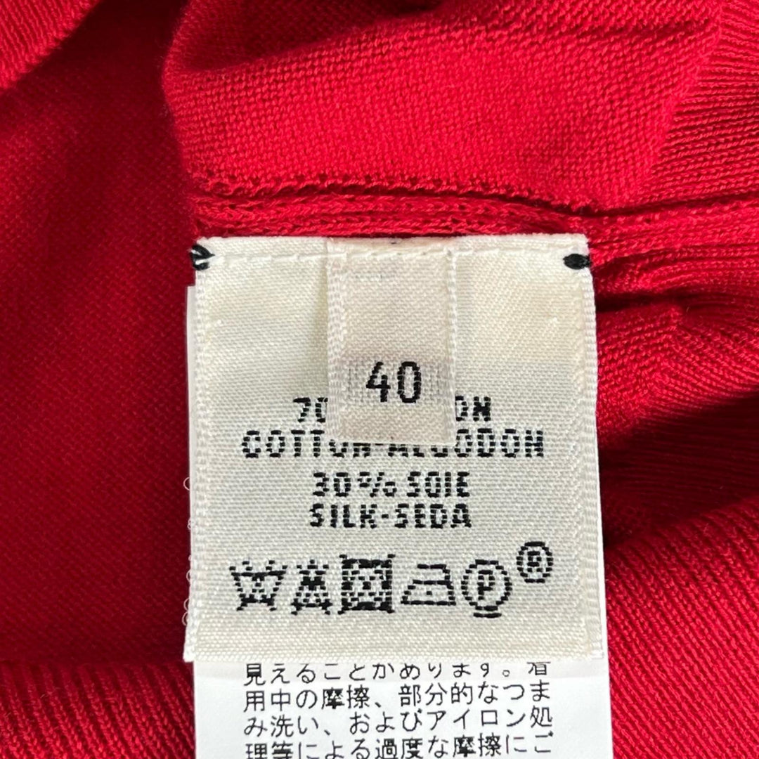 Excellent HERMES cardigan Silk blend crew neck short-sleeved shirt Red cotton
