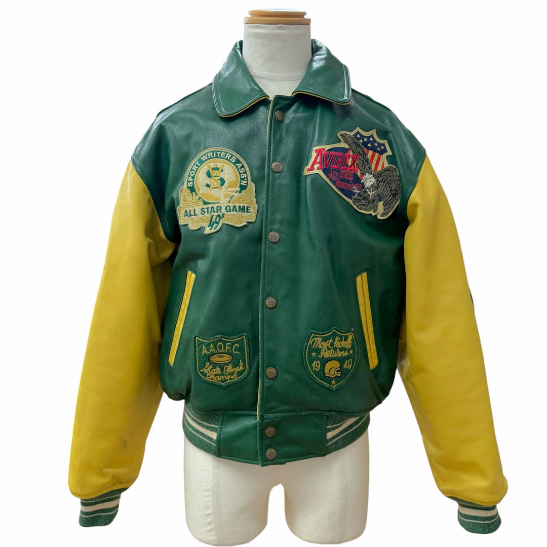 Discounted Very Good AVIREX Stajan Padded zip-up varsity jacket green Horsehide mens S