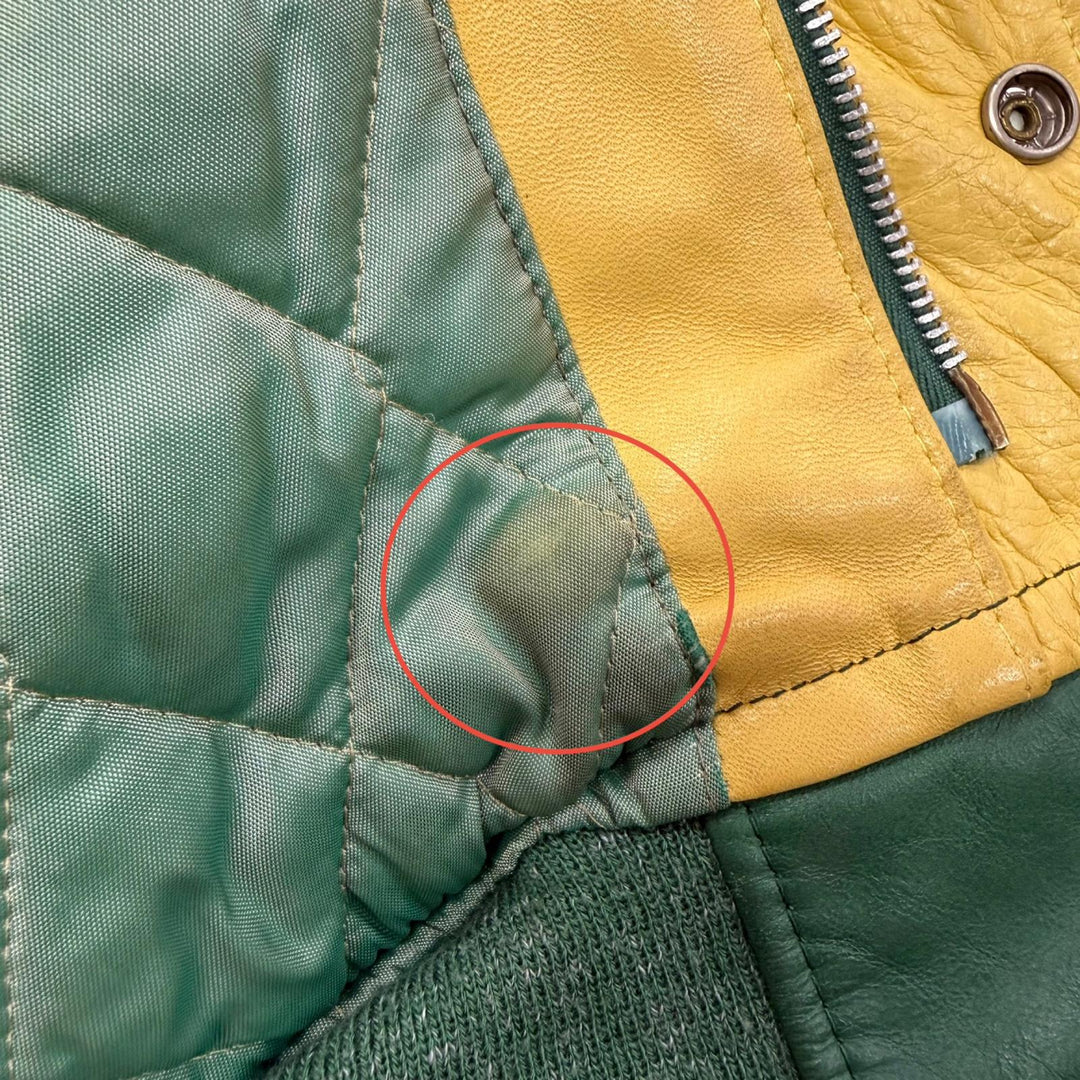 Discounted Very Good AVIREX Stajan Padded zip-up varsity jacket green Horsehide mens S