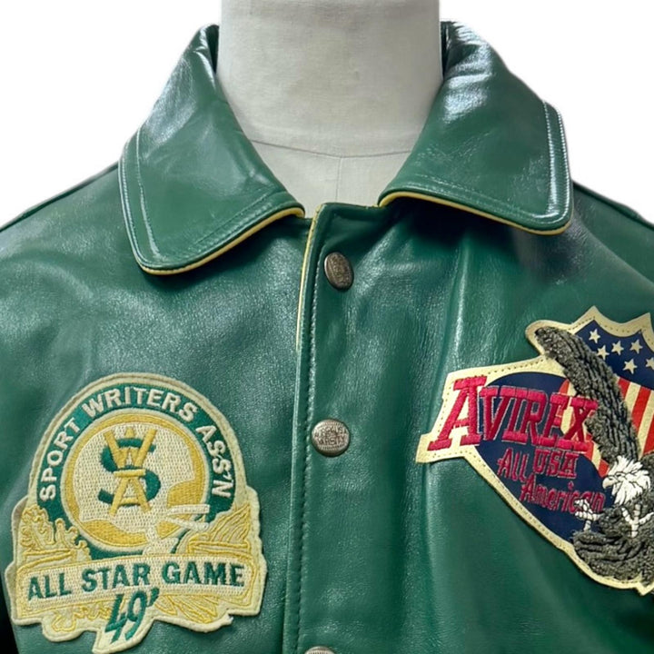 Discounted Very Good AVIREX Stajan Padded zip-up varsity jacket green Horsehide mens S