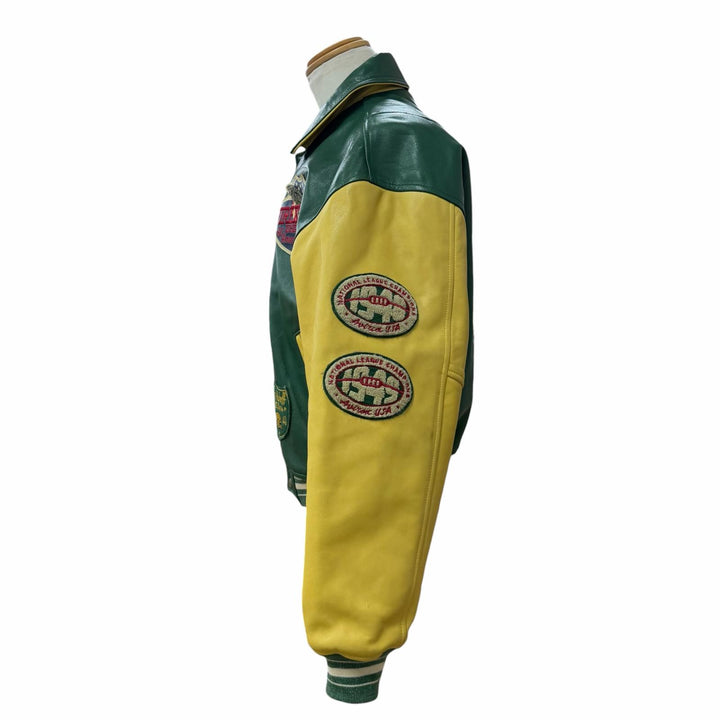 Discounted Very Good AVIREX Stajan Padded zip-up varsity jacket green Horsehide mens S