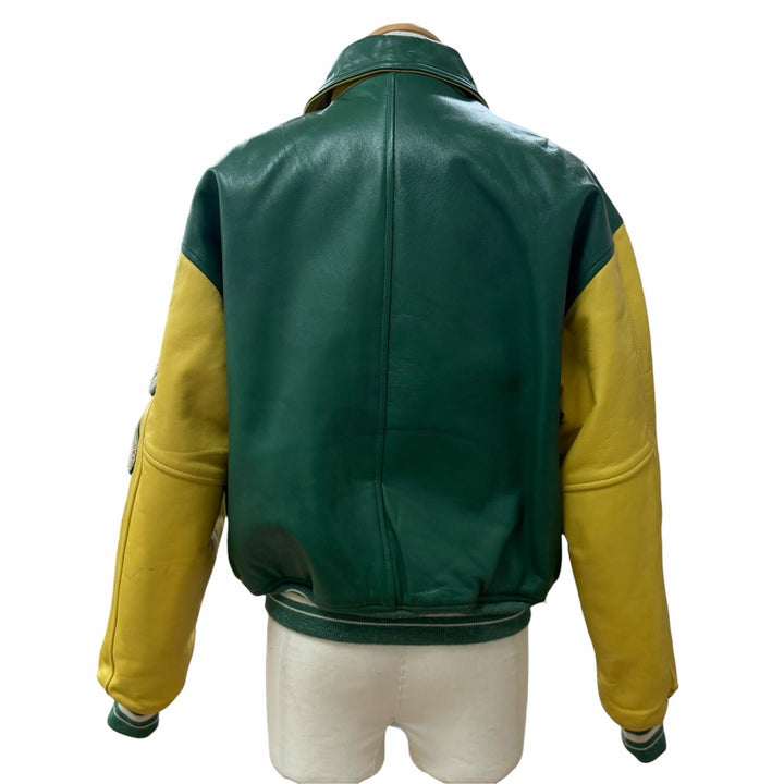 Discounted Very Good AVIREX Stajan Padded zip-up varsity jacket green Horsehide mens S
