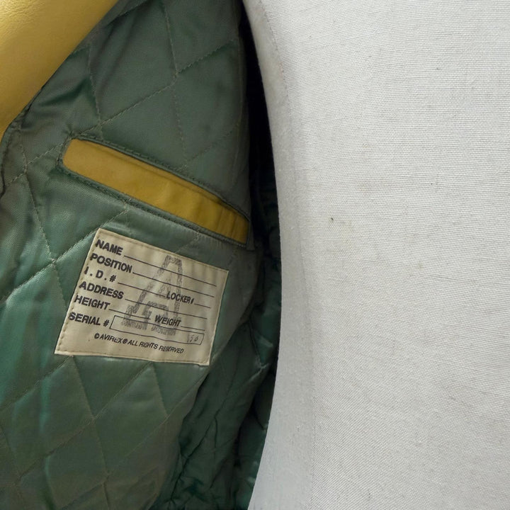Discounted Very Good AVIREX Stajan Padded zip-up varsity jacket green Horsehide mens S