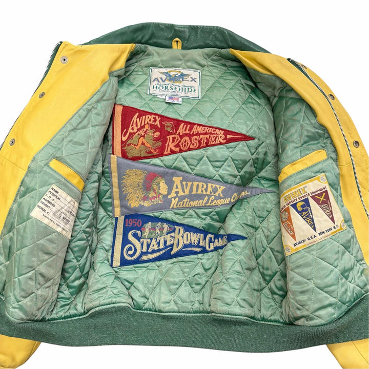 Discounted Very Good AVIREX Stajan Padded zip-up varsity jacket green Horsehide mens S