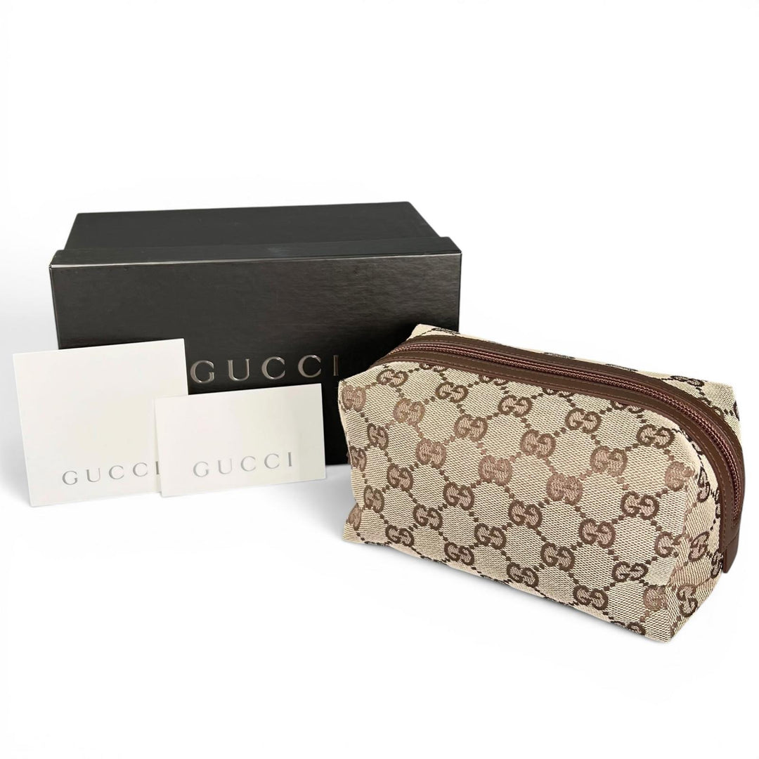 Pristine GUCCI Cosmetics Pouch GG pattern cosmetic pouch beige GG canvas Women