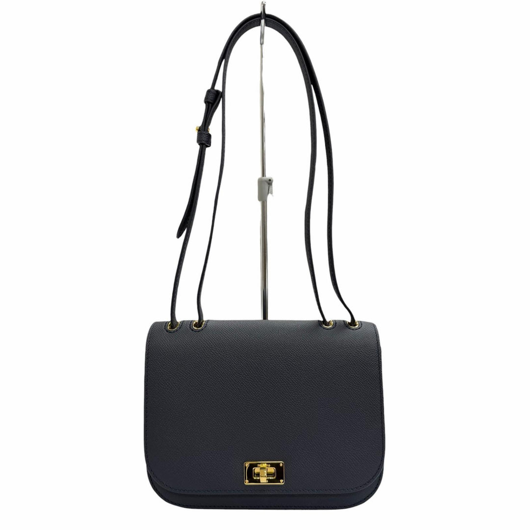 Excellent michino PARIS Shoulder Bag Elysee Flap bag Navy Calf leather B139
