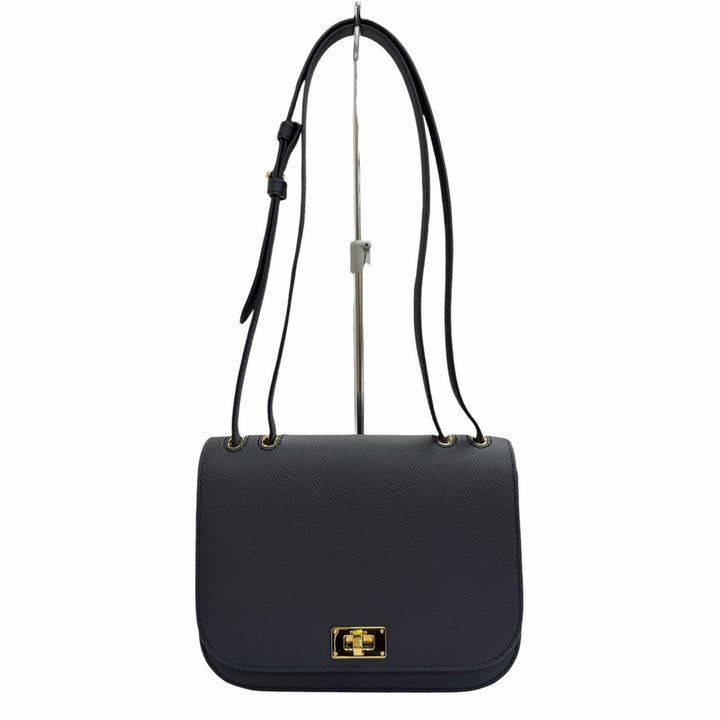 Excellent michino PARIS Shoulder Bag Elysee Flap bag Navy Calf leather B139