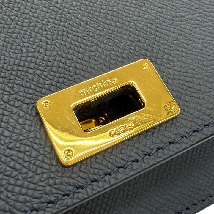 Excellent michino PARIS Shoulder Bag Elysee Flap bag Navy Calf leather B139