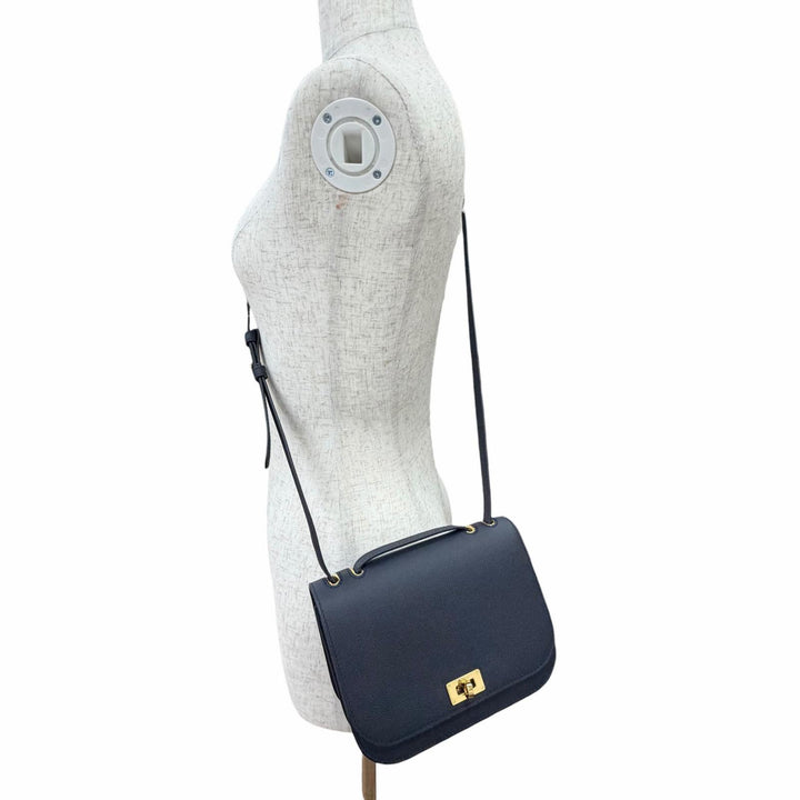Excellent michino PARIS Shoulder Bag Elysee Flap bag Navy Calf leather B139