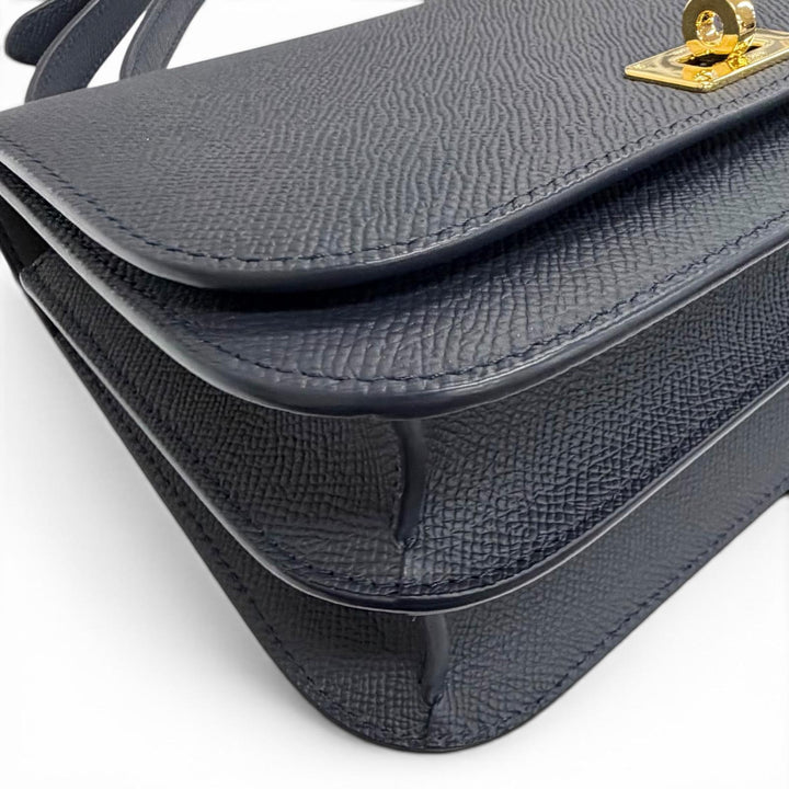 Excellent michino PARIS Shoulder Bag Elysee Flap bag Navy Calf leather B139