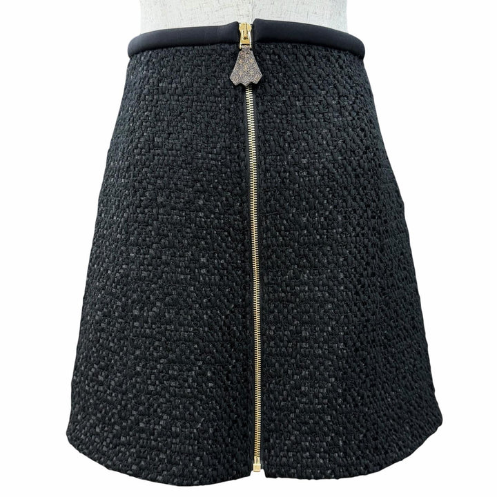 Excellent LOUIS VUITTON Mini skirt Monogram zip-top tweed black wool Women 36