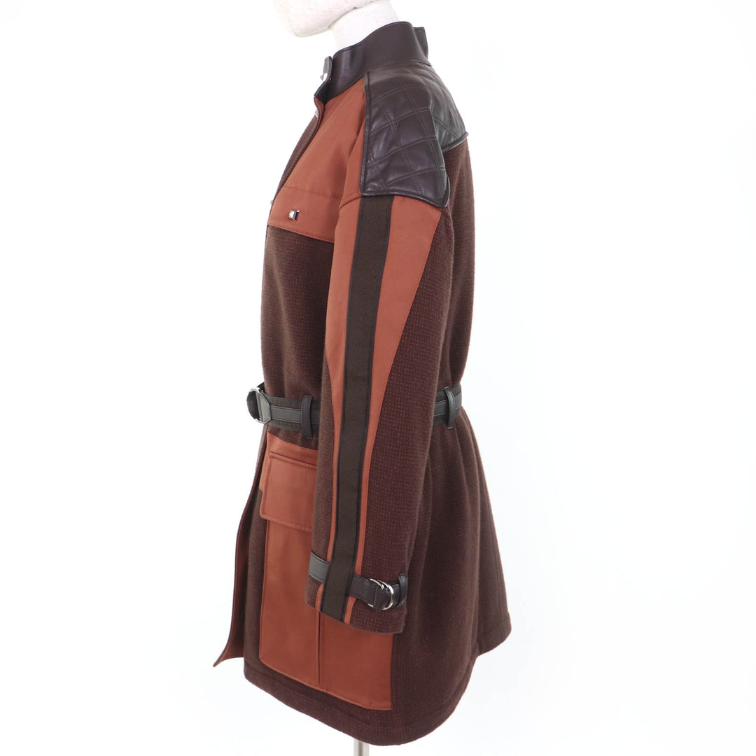 Excellent HERMES coat Runway wear, Medor buttons, belt, panel padding. Brown 38