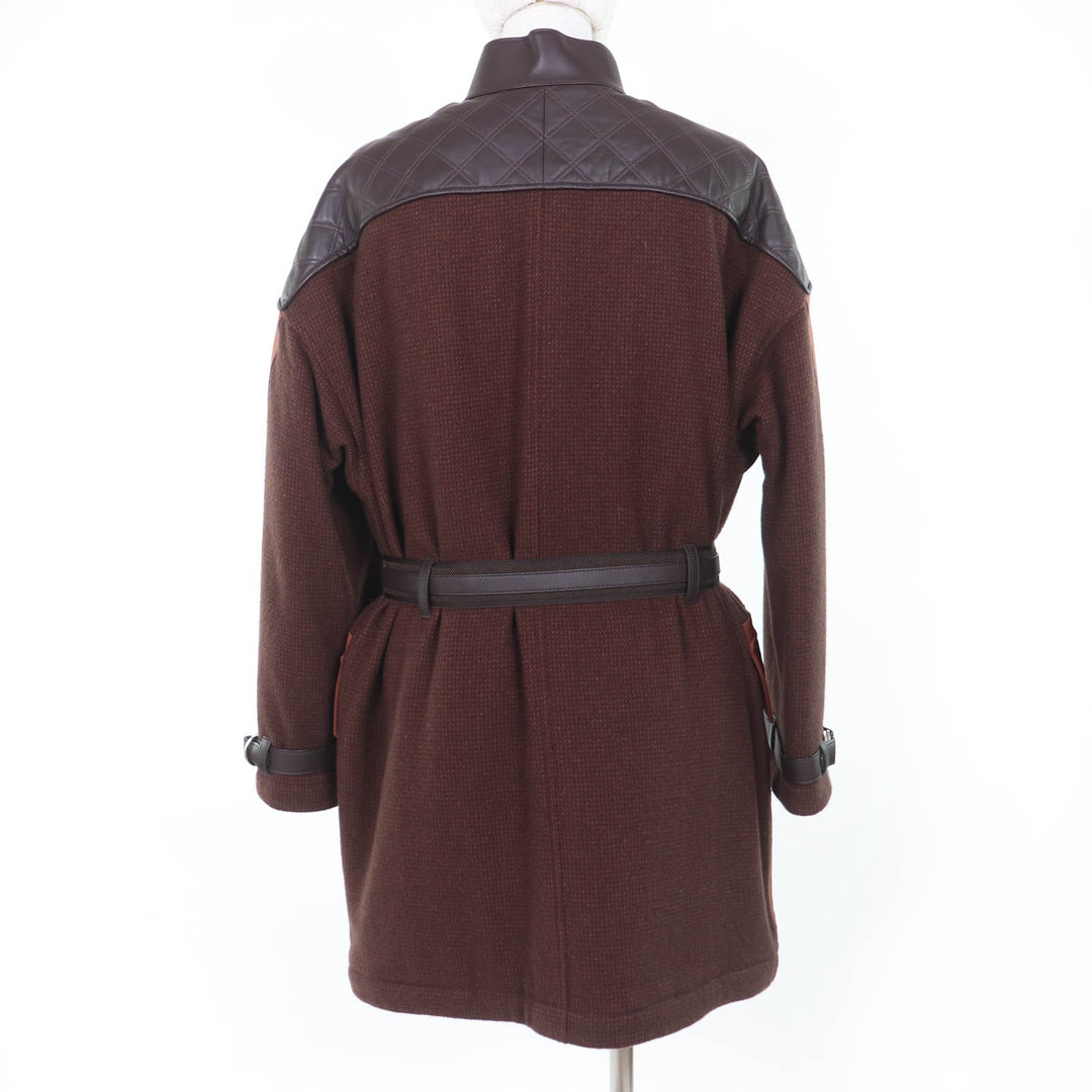 Excellent HERMES coat Runway wear, Medor buttons, belt, panel padding. Brown 38