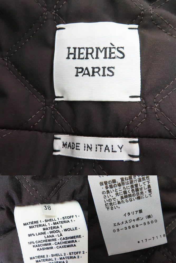 Excellent HERMES coat Runway wear, Medor buttons, belt, panel padding. Brown 38