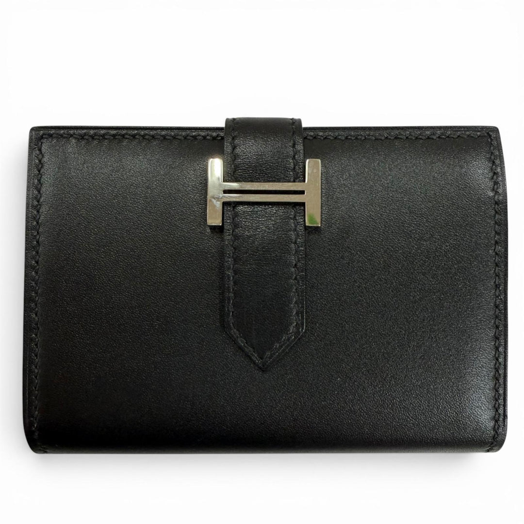 Great HERMES Card Case Bean mini black Box scarf Leather Women