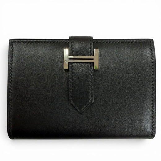 Great HERMES Card Case Bean mini black Box scarf Leather Women