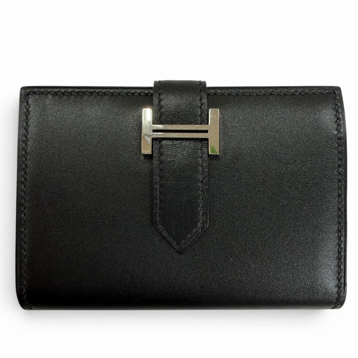 Great HERMES Card Case Bean mini black Box scarf Leather Women