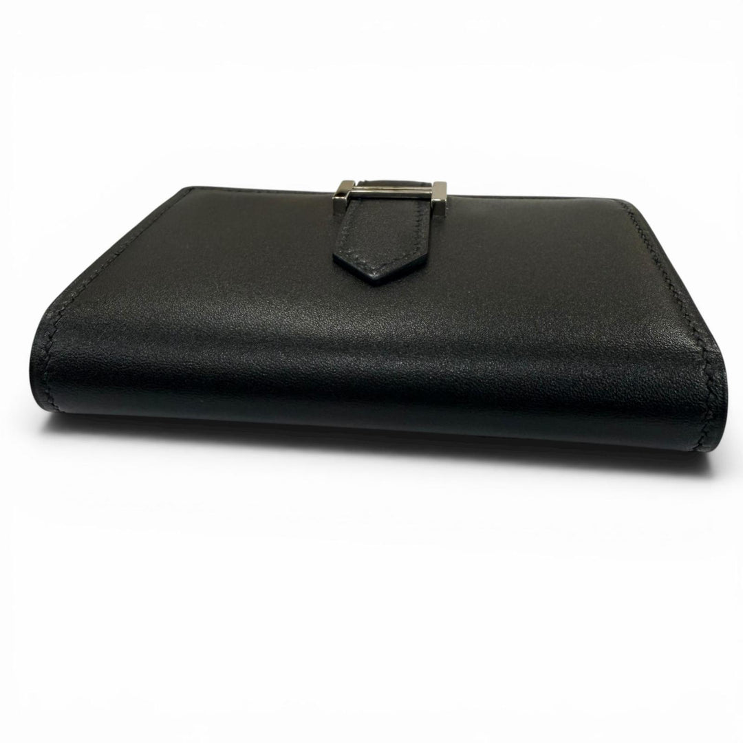 Great HERMES Card Case Bean mini black Box scarf Leather Women