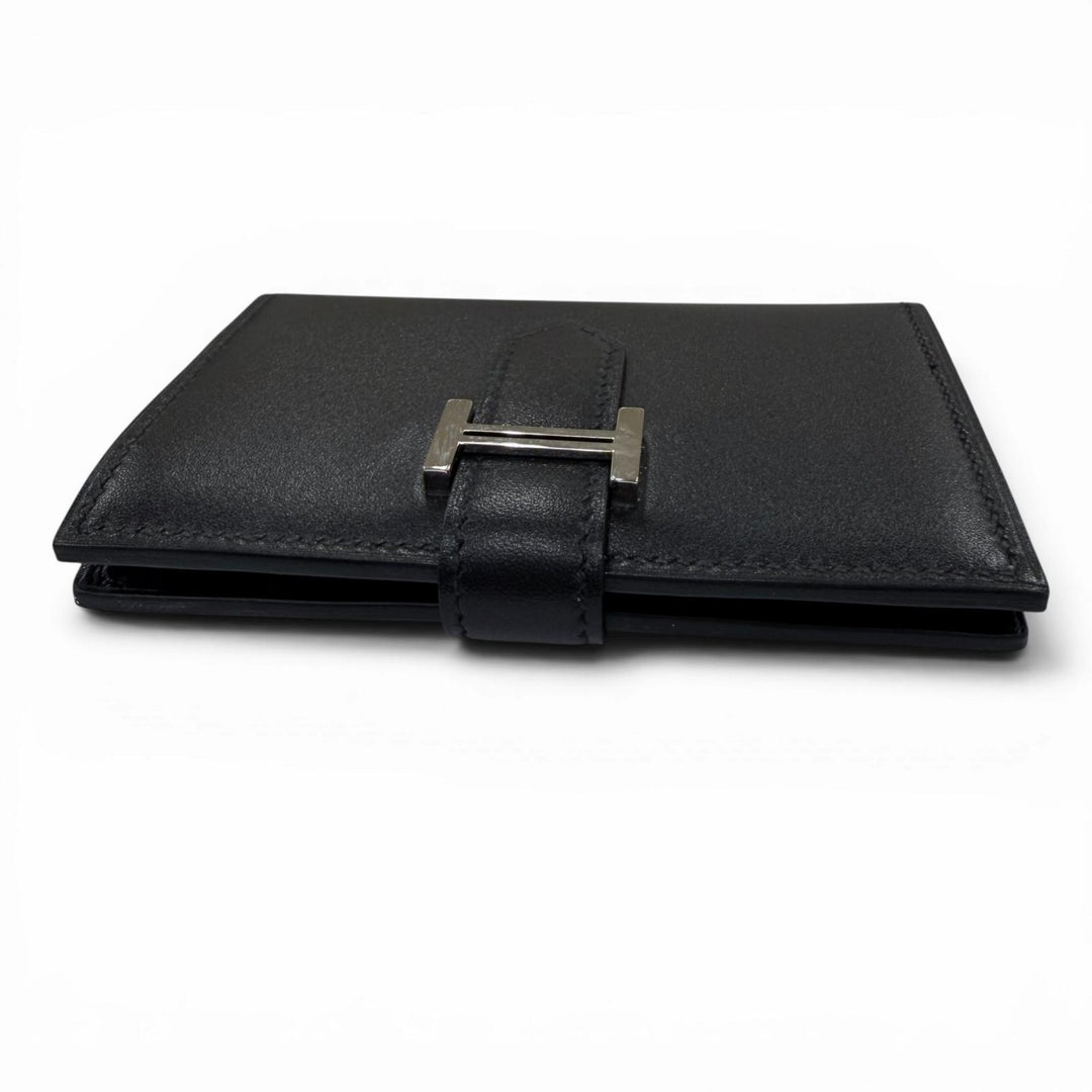 Great HERMES Card Case Bean mini black Box scarf Leather Women