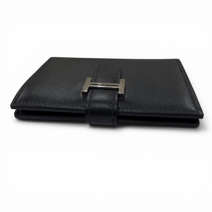 Great HERMES Card Case Bean mini black Box scarf Leather Women