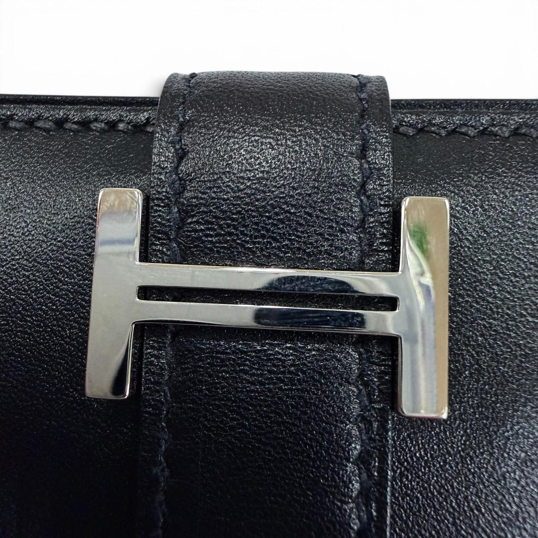 Great HERMES Card Case Bean mini black Box scarf Leather Women