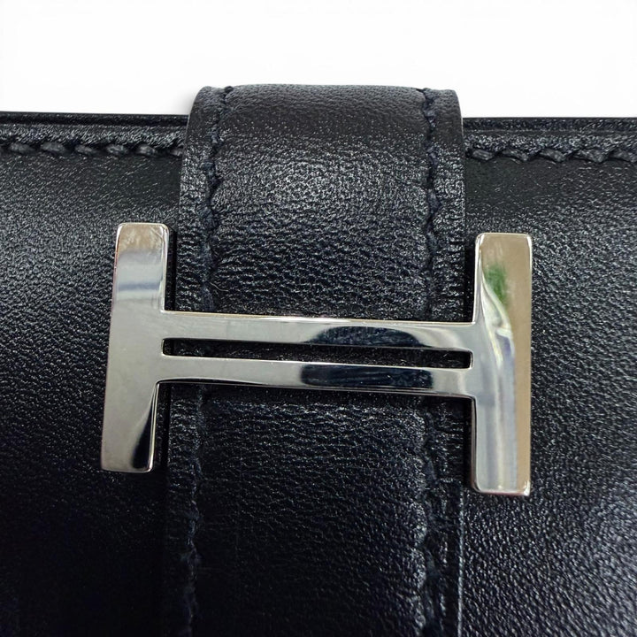 Great HERMES Card Case Bean mini black Box scarf Leather Women