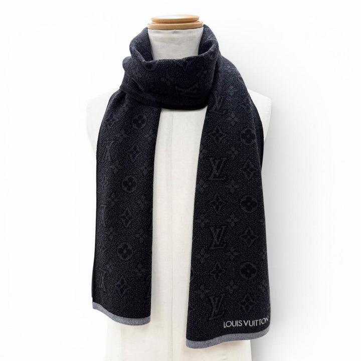 Excellent LOUIS VUITTON Scarf Escharp My Monogram Eclipse black wool mens M73468