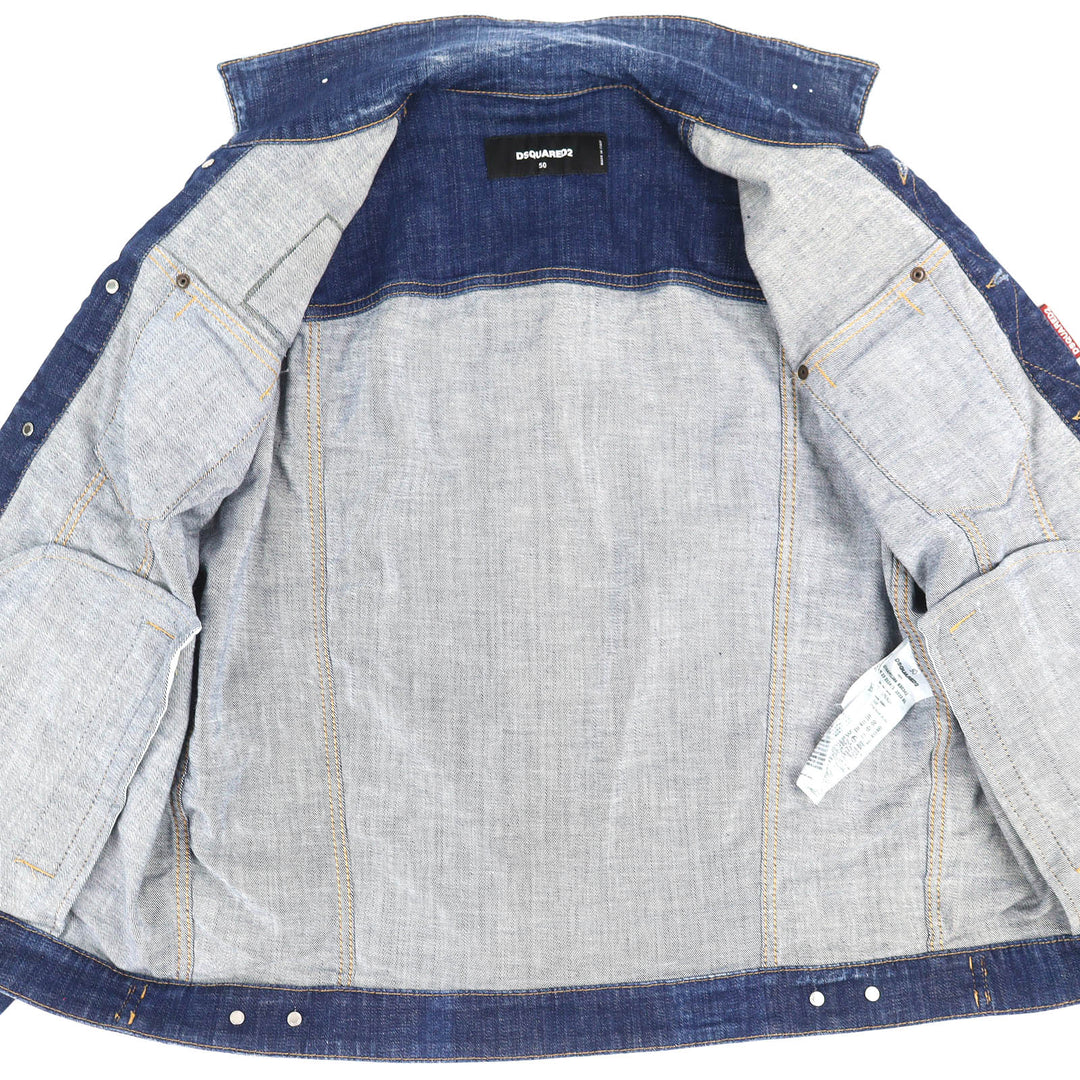 Discounted Great DSQUARED2 Denim Jacket Damage processing Indigo blue cotton 50 S74AM1386