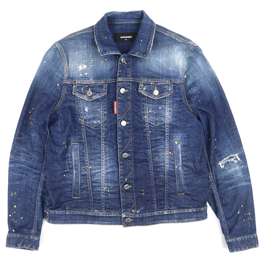 Discounted Great DSQUARED2 Denim Jacket Damage processing Indigo blue cotton 50 S74AM1386