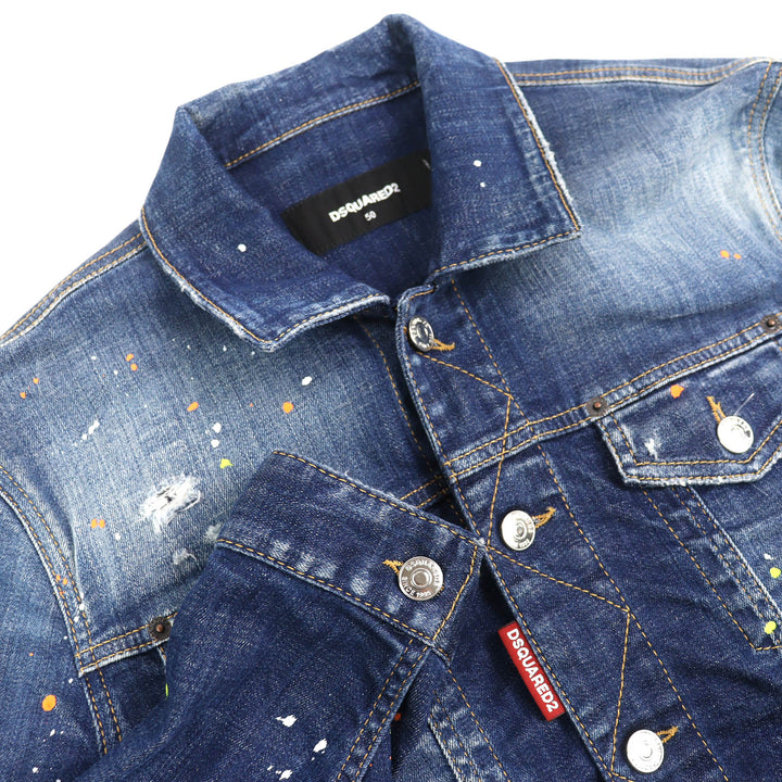 Discounted Great DSQUARED2 Denim Jacket Damage processing Indigo blue cotton 50 S74AM1386
