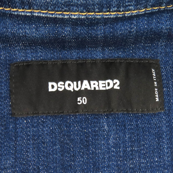 Discounted Great DSQUARED2 Denim Jacket Damage processing Indigo blue cotton 50 S74AM1386
