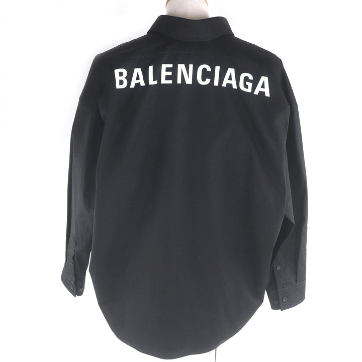 Great BALENCIAGA Long sleeve shirt Back logo oversized button-down shirt black